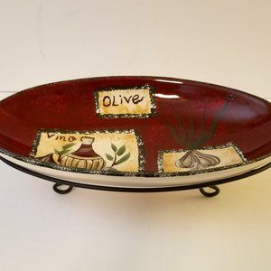 Vintage Oval Serving Dish on Rack by Parini  13.25" x 7.25"